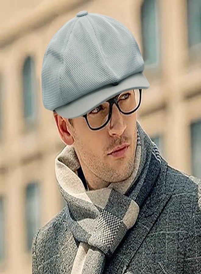 Taidor Hollow Mesh Octagonal Hat Men's Summer Newsboy Cap Breathable Adjustable Beret Ivy Cap Irish Cabbie Driving Fishing Hats Light Gray - Image 2